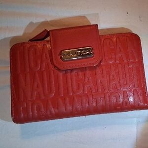 Nautica Embossed Red Wallet with Snap Closure